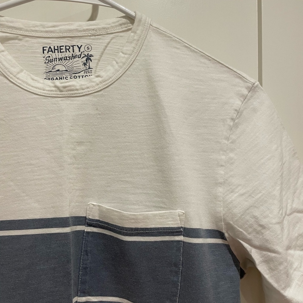 Faherty white and blue Stripe Men's Tee - Picture 2 of 5